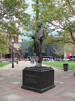 Bronze Statue Of John Singleton Copley American Portrait Painter By Sculptor Lewis Cohen Located On Northern Side Of Copley Square. Boston, Massachusetts. Travel, Tours Photos, Pictures, Information, & Reviews.