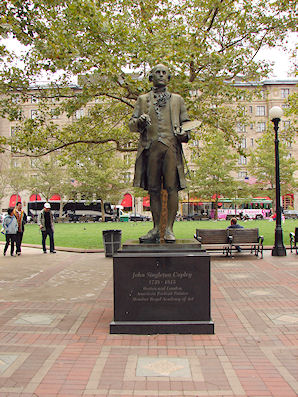 Bronze Statue Of John Singleton Copley American Portrait Painter By Sculptor Lewis Cohen Located On Northern Side Of Copley Square. Boston, Massachusetts. Travel, Tours Photos, Pictures, Information, & Reviews.