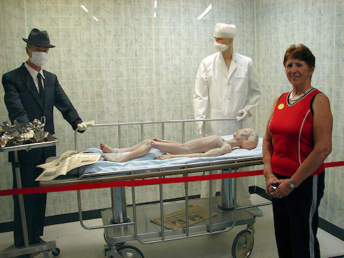 Eve DeLange Watching Space Alien Autopsy. International UFO Museum & Research Center. Roswell, New Mexico. Hikes, Travels, & Tours. Photos, Pictures, Images,& Reviews.