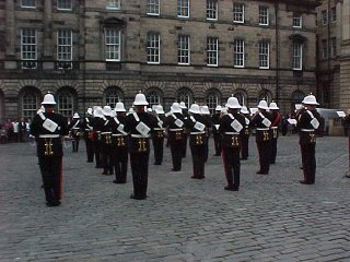 Near The Parliament Building Edinburgh, Scotland. The Band of HM Royal Marines Scotland. In The UK. Travels & Tours Pictures, Photos, Images, Information, Reviews.