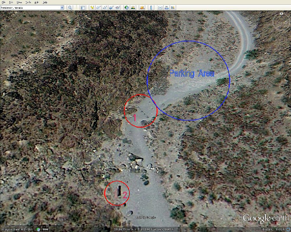Google Map To The Parking Area Of The Sloan Canyon Petroglyph Site Near Las Vegas & Henderson, Nevada, In The Northwestern McCullough Mountain Range. Travel & Tour Pictures, Photos, Images, Information & Reviews.