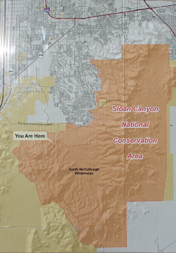 Map To The Sloan Canyon Petroglyph Site Near Las Vegas & Henderson, Nevada, In The Northwestern McCullough Mountain Range. Travel & Tour Pictures, Photos, Images, Information & Reviews.