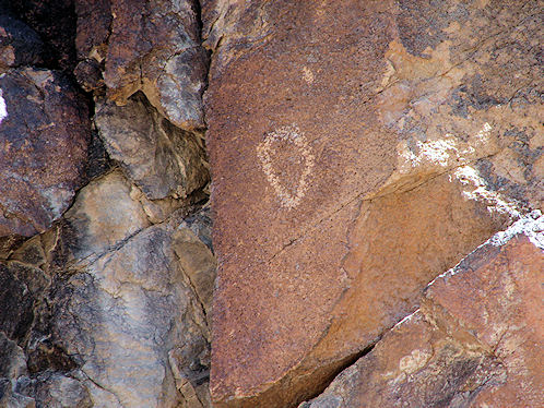 Petroglyph Below Third Waterfall. At Sloan Canyon Petroglyph Site Near Las Vegas & Henderson, Nevada, In The Northwestern McCullough Mountain Range. Travel & Tour Pictures, Photos, Images, Information & Reviews.