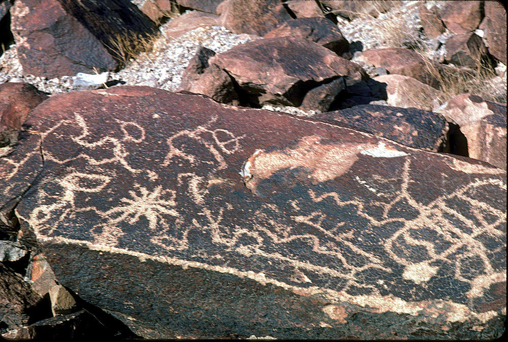 Petroglyphs At The Sloan Canyon Petroglyph Site Near Las Vegas & Henderson, Nevada, In The Northwestern McCullough Mountain Range. Travel & Tour Pictures, Photos, Images, Information & Reviews.