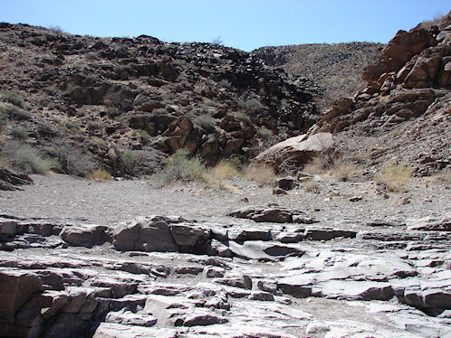 The Second Waterfall On The Creek Bed At Sloan Canyon Petroglyph Site Near Las Vegas & Henderson, Nevada, In The Northwestern McCullough Mountain Range. Travel & Tour Pictures, Photos, Images, Information & Reviews.