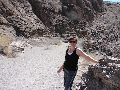 Eve DeLange At.The Sloan Canyon Petroglyph Site Near Las Vegas & Henderson, Nevada, In The Northwestern McCullough Mountain Range. Travel & Tour Pictures, Photos, Images, Information & Reviews.