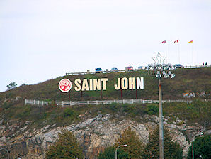 Lighted 'Saint John' Sign On The Fort Howe Hillside. Saint John, & The Bay Of Fundy. Travel, Tours Photos, Pictures, Information, & Reviews.