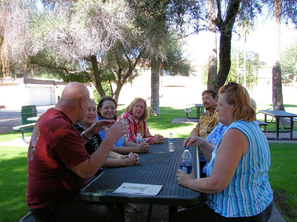L - R: George Paul Richards, Debbie Richards, Toni Roadruck, Linda Cremieux, John DeLange, Audrey Macky DeLange, Frances Langford, Patty Brady.