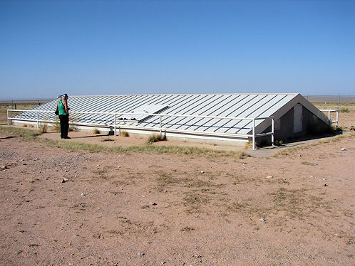 Trinity Ground Zero Low Metal Shed At TheTrinity Atomic Bomb Site!  Trinity Atomic Bomb Site. White Sands Missile Range. New Mexico. Hikes, Travels, & Tours. Photos, Pictures, Images,& Reviews.