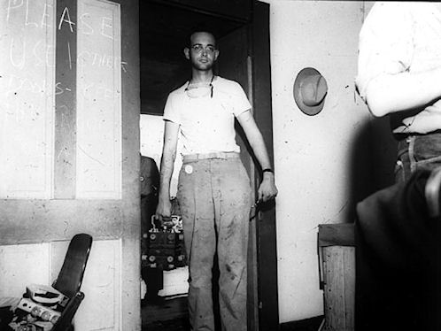 Sgt. Herbert Lehr Delivering The Plutonium Core For The Gadget In Its Shock - Mounted Carrying Case To The Assembly Room In The McDonald Ranch House. White Sands Missile Range. New Mexico. Hikes, Travels, & Tours. Photos, Pictures, Images,& Reviews.