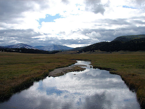 East Fork Jemez River Area  At  Valles Caldera or Jemez Caldera, National Preserve. Near Los Alamos, New Mexico. Hikes, Travels, & Tours. Photos, Pictures, Images, & Reviews.