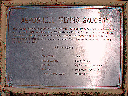 Aeroshell Flying Saucer Plaque. White Sands Missile Range Museum. New Mexico. Hikes, Travels, & Tours. Photos, Pictures, Images,& Reviews.